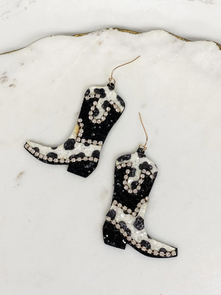 Glitter & Rhinestone Cowboy Boot Dangle Earrings