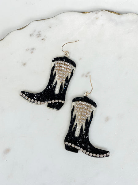 Glitter & Rhinestone Cowboy Boot Dangle Earrings
