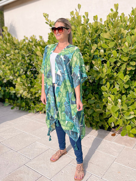 Palm Leaf Print Kimono