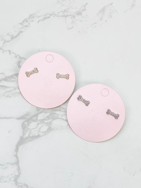 Glitzy Dog Bone Stud Earrings