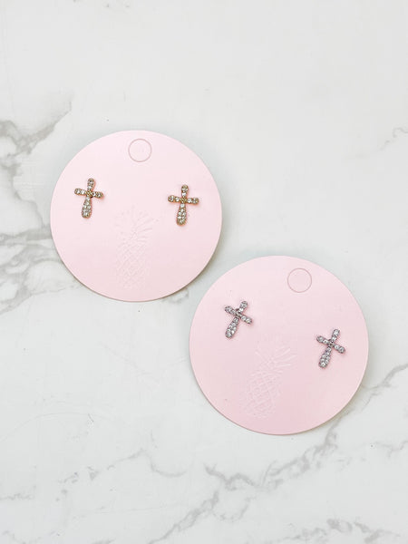 Cubic Zirconia Cross Stud Earrings