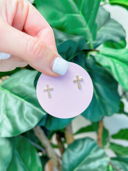 Cubic Zirconia Cross Stud Earrings
