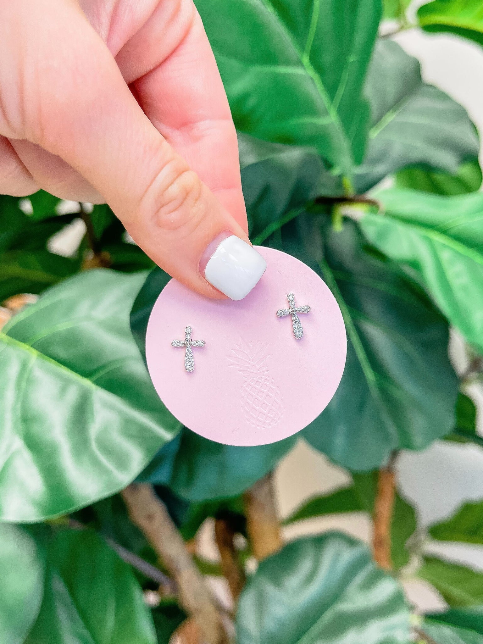 Cubic Zirconia Cross Stud Earrings