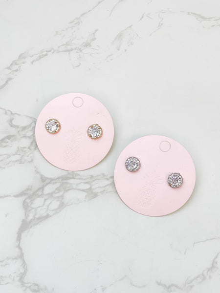 Glitzy Halo Circle Stud Earrings