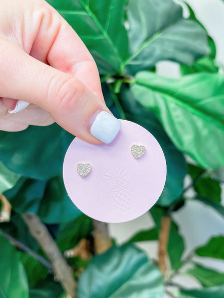 Cubic Zirconia Heart Stud Earrings