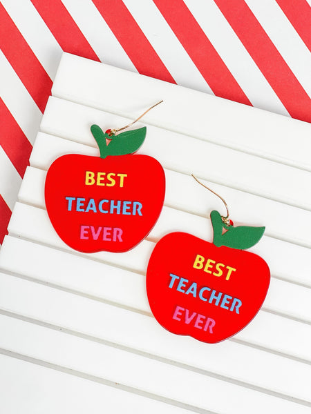 'Best Teacher Ever' Apple Dangle Earrings