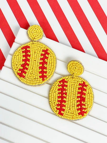 Softball Beaded Dangle Earrings