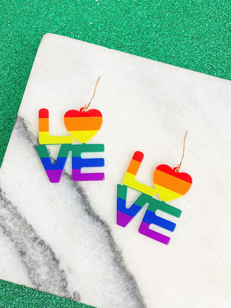 Rainbow 'LOVE' Heart Dangle Earrings