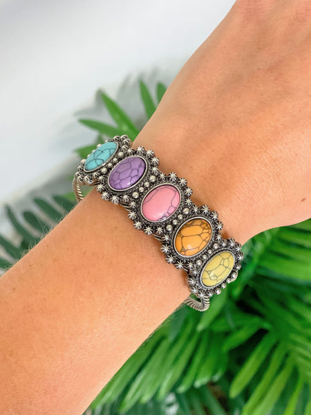 Semi-Precious Stone Western Cable Bracelet - Rainbow