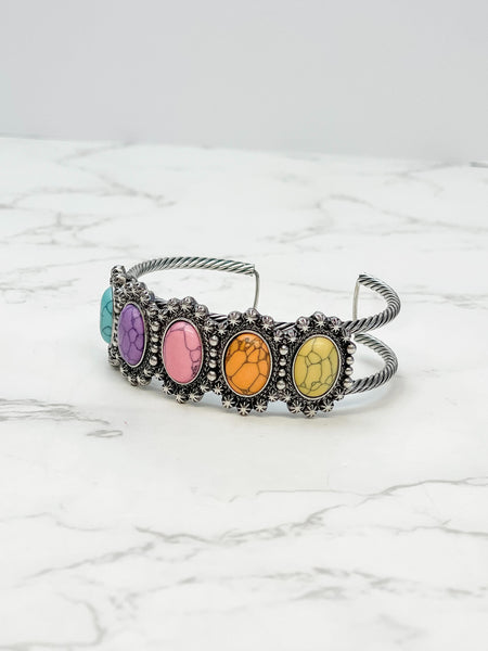 Semi-Precious Stone Western Cable Bracelet - Rainbow