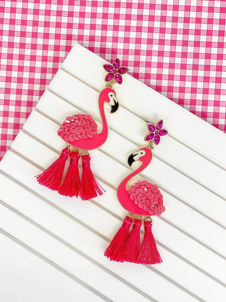 Flamingo Tassel Dangle Earrings