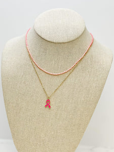 Breast Cancer Ribbon Pendant Necklace Set