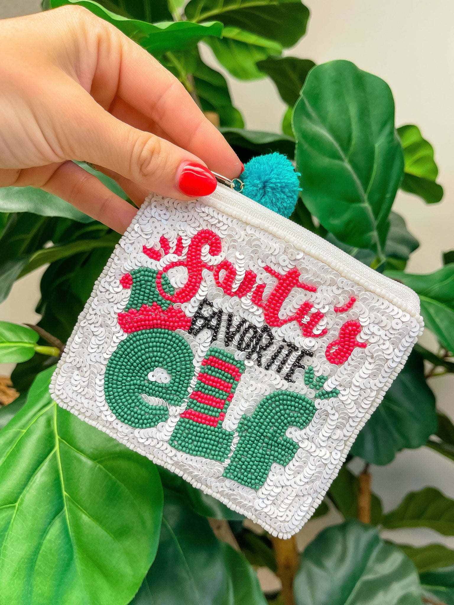 'Santa's Favorite Elf' Beaded Zip Pouch