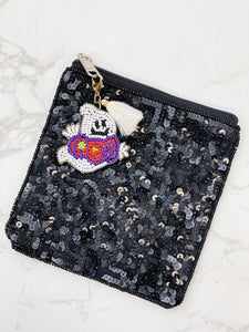 Boo Ghost Charm Beaded Zip Pouch