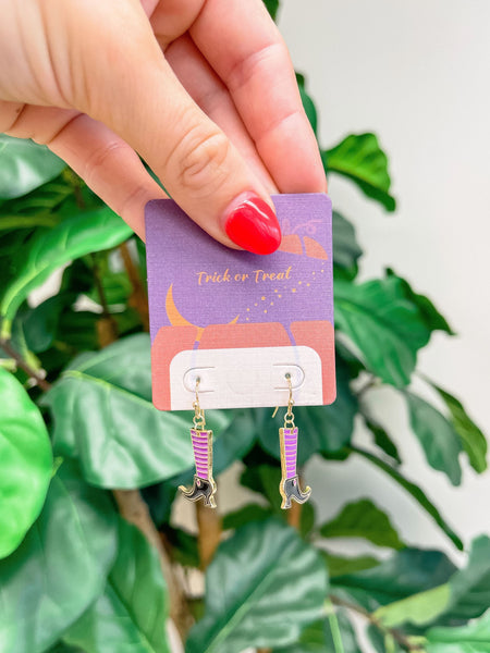 Witch's Stockings Halloween Enamel Dangle Earrings
