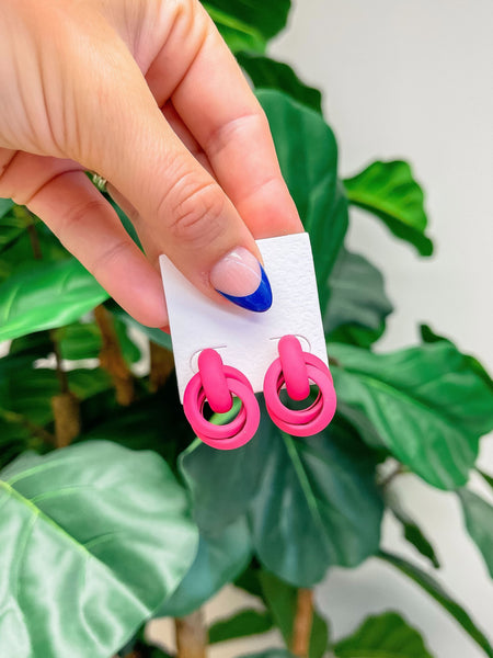 Knotted Loop Statement Stud Earrings - Hot Pink