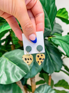 Animal Print Heart Statement Dangle Earrings