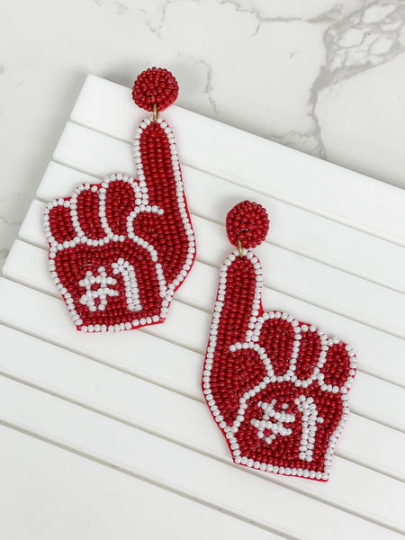 #1 Go Team Foam Finger Beaded Dangle Earrings