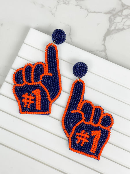 #1 Go Team Foam Finger Beaded Dangle Earrings