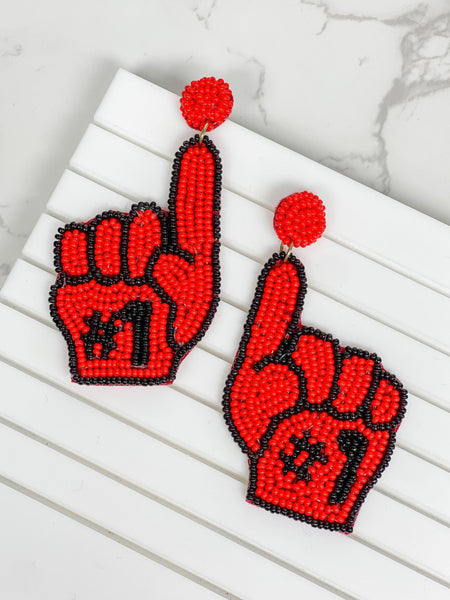 #1 Go Team Foam Finger Beaded Dangle Earrings