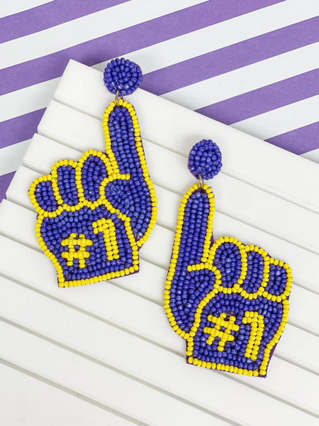 #1 Go Team Foam Finger Beaded Dangle Earrings