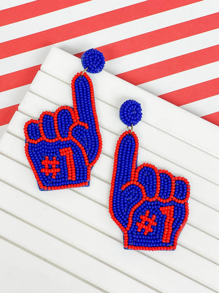 #1 Go Team Foam Finger Beaded Dangle Earrings