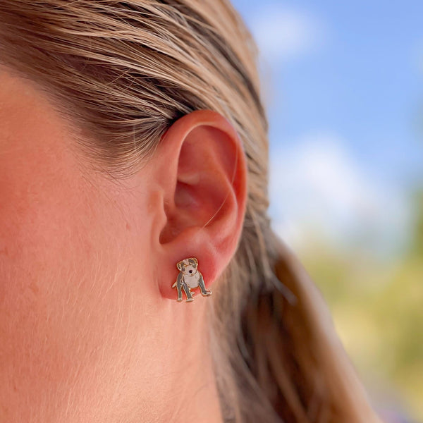 Gray Pitbull Enamel Stud Earrings