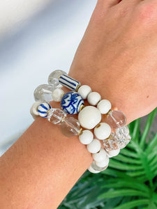 Chinoiserie White & Crystal Bead Bracelets