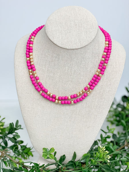 Gold & Color Bead Dual Strand Necklaces