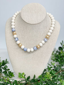 Chinoiserie White & Gold Ball Bead Necklace
