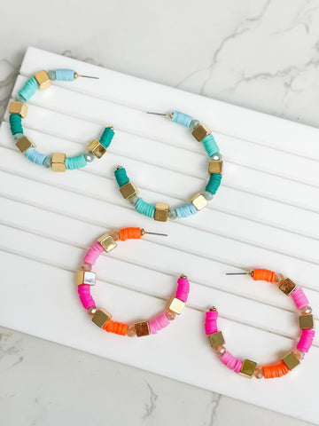 Multi Shape Bead Hoop Earrings