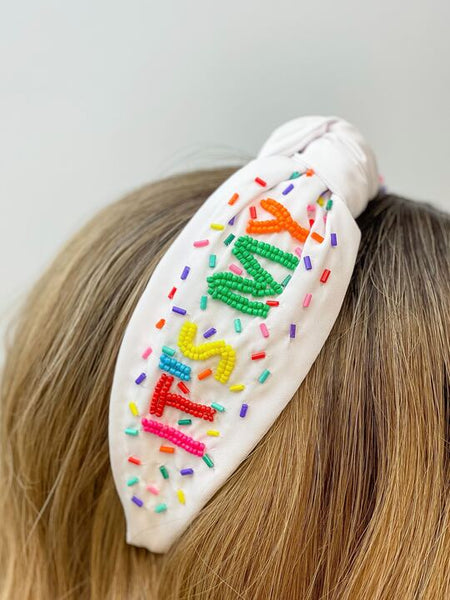 'It's My Birthday' Beaded Headband - White
