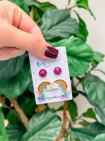 Kids Rainbow Glitter Stud Earring Set