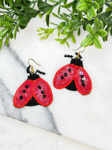 Ladybug Beaded Dangle Earrings