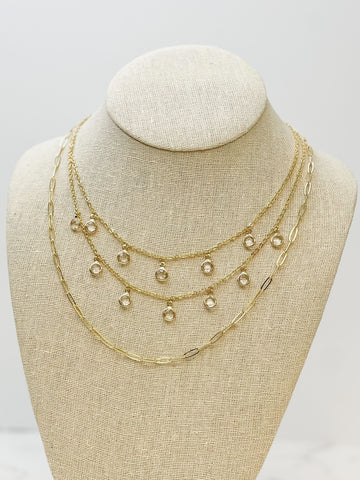 Layered Floating Diamond Dangle Chain Necklace