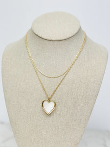 Mother of Pearl Heart Locket Layered Chain Necklace