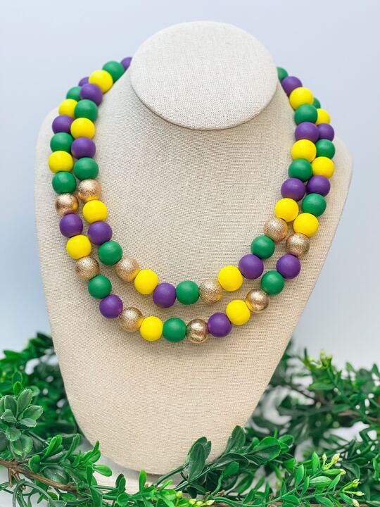 Mardi Gras Bead Dual Strand Necklace