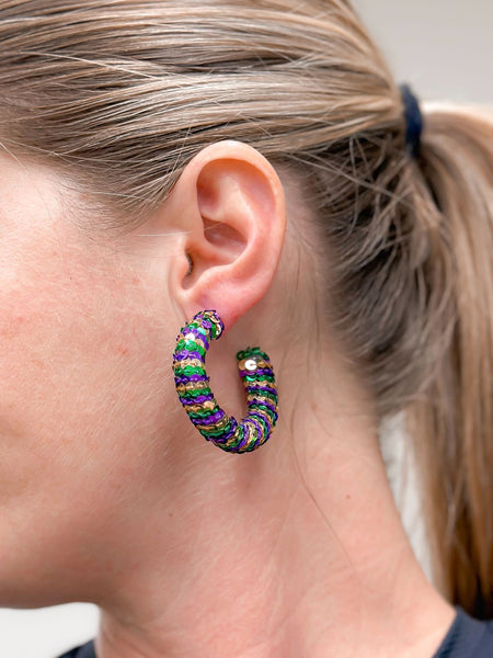 Mardi Gras Bold Sequin Hoop Earrings
