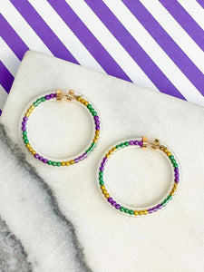 Mardi Gras Beaded Jelly Tube Hoop Earrings