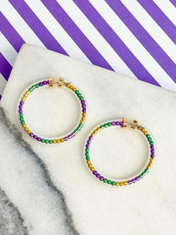Mardi Gras Beaded Jelly Tube Hoop Earrings