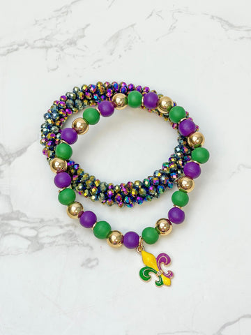 Mardi Gras Shining Stretch Bracelet Set