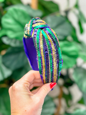 Mardi Gras Striped Sequin Embellished Headband