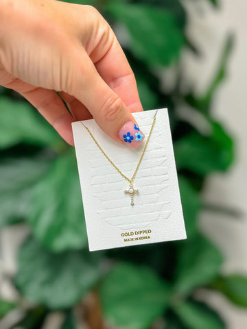 Dainty Gold Crystal Cross Pendant Necklace