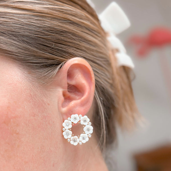 Mother of Pearl Flower Stud Earrings