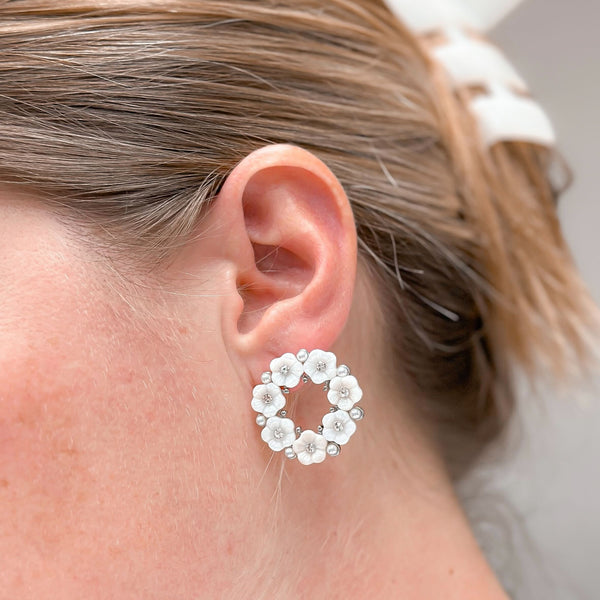 Mother of Pearl Flower Stud Earrings