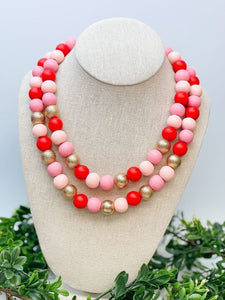 Multi Pink Bead Dual Strand Necklace