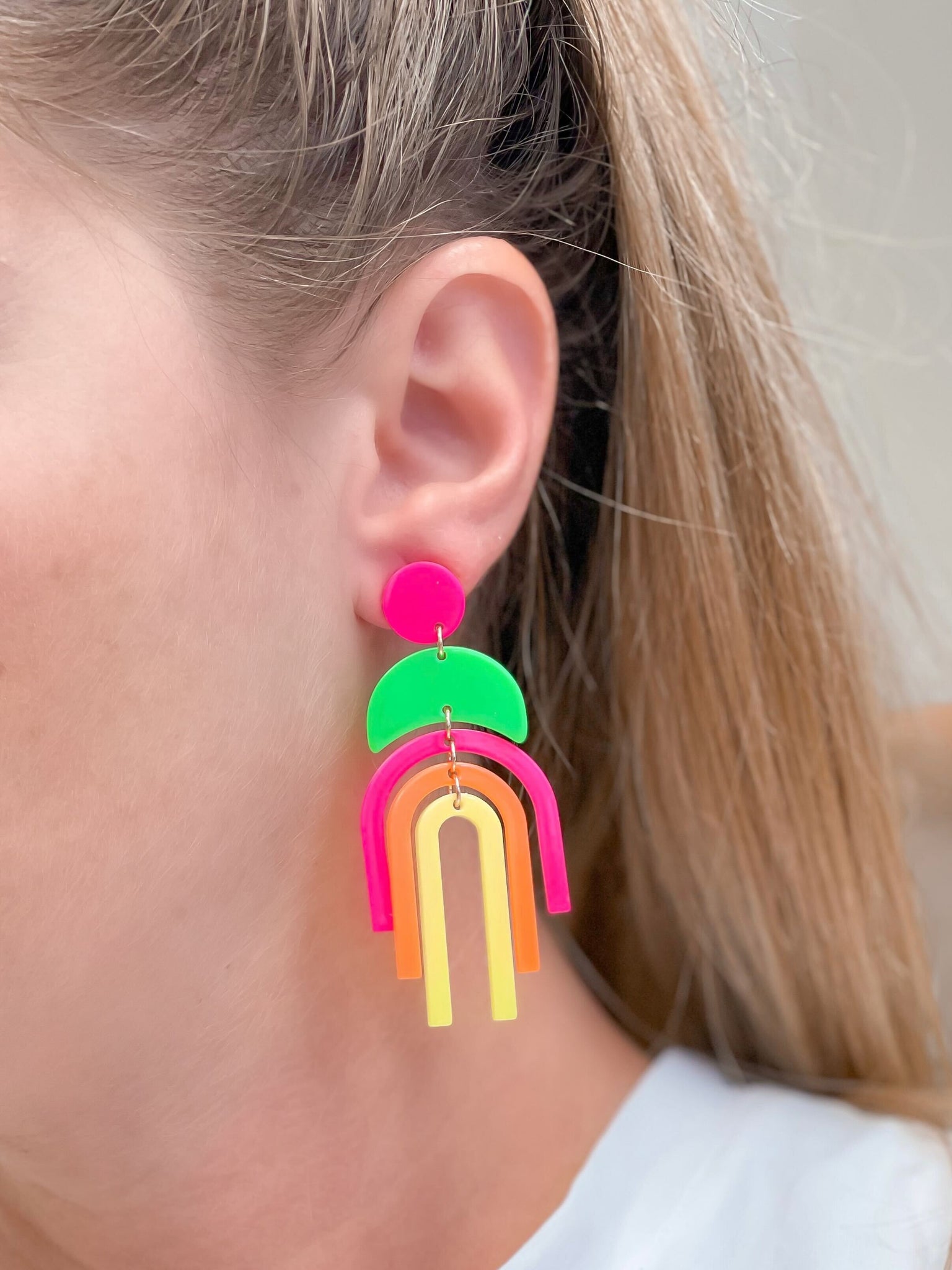 Neon Geometric Arch Acrylic Dangle Earrings