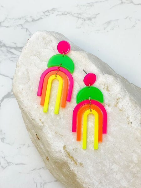 Neon Geometric Arch Acrylic Dangle Earrings