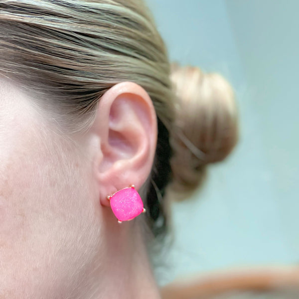 Neon Glittery Glass Crystal Post Earrings