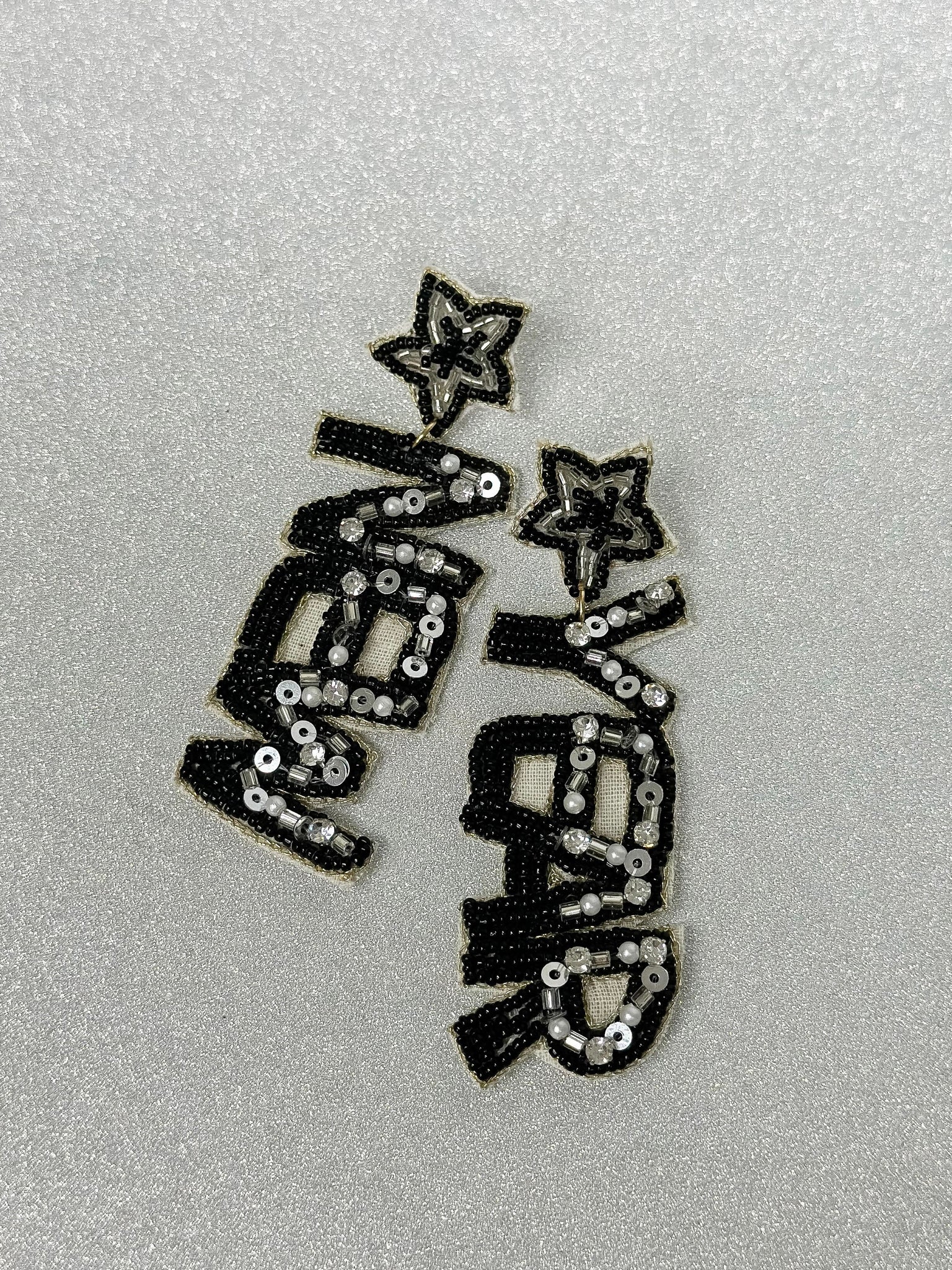 'New Year' Festive Beaded Dangle Earrings - Silver
